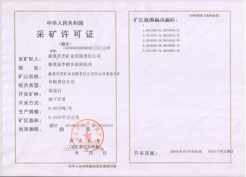 附:采矿许可证副本复印件.